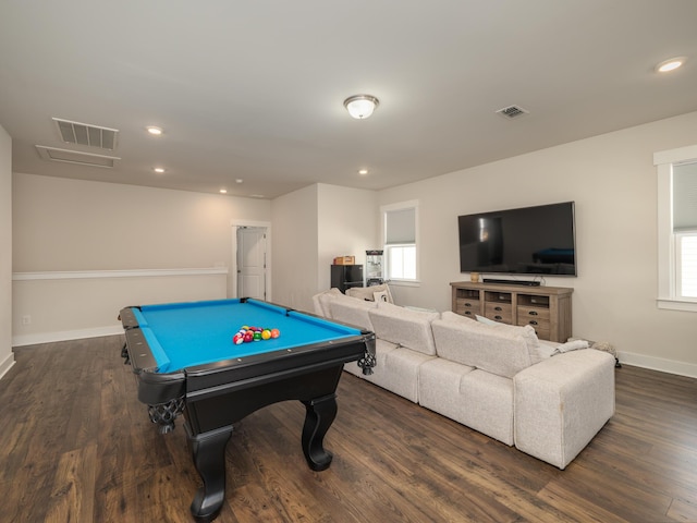 recreation room with plenty of natural light and dark hardwood / wood-style flooring