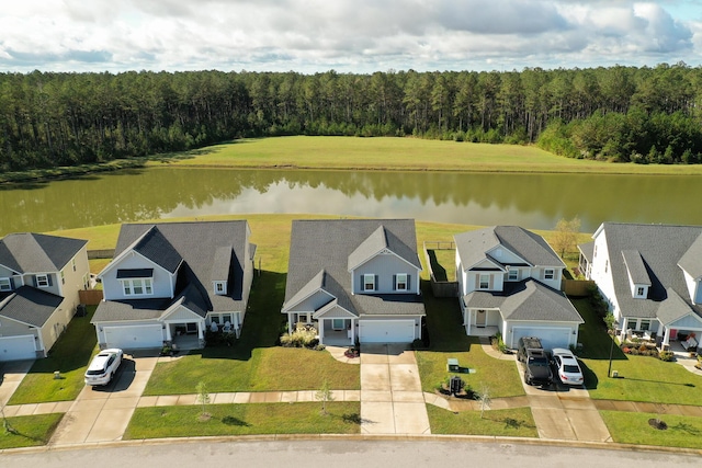 aerial view featuring a water view