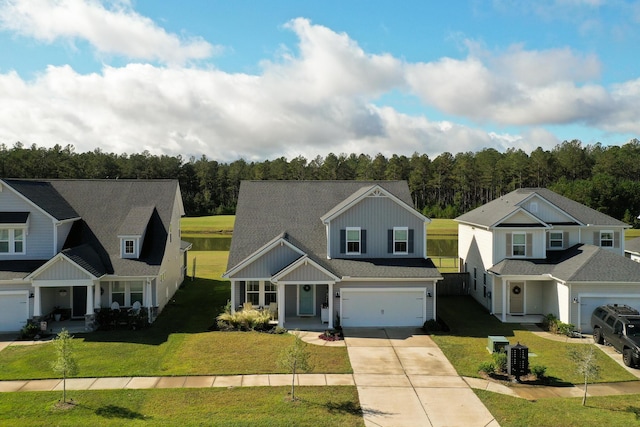 view of front facade with a front lawn and a garage