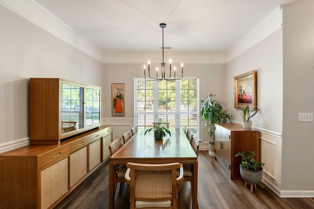 1971 N Smokerise Way, Mount Pleasant, SC 29466 - dining space featuring an inviting chandelier, ornamental molding, wainscoting, and dark wood-style floors