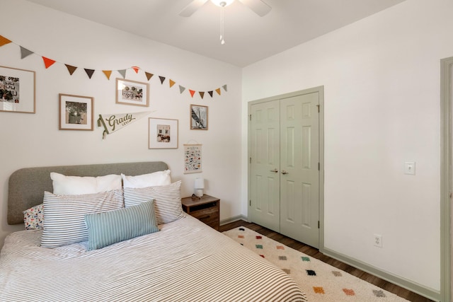 1971 N Smokerise Way, Mount Pleasant, SC 29466 - bedroom with a closet, a ceiling fan, baseboards, and wood finished floors