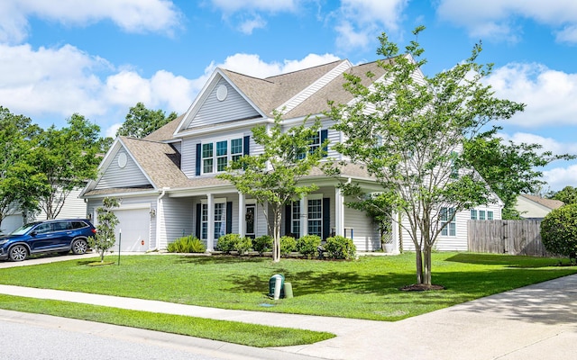 8009 Indian Hill Dr, Hanahan, SC 29410 - view of front facade with fence, an attached garage, a shingled roof, and a front yard