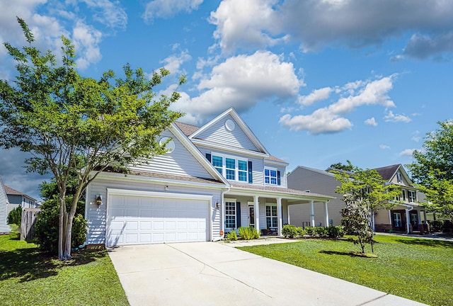 8009 Indian Hill Dr, Hanahan, SC 29410 - view of front of home with a porch, an attached garage, a front yard, and concrete driveway