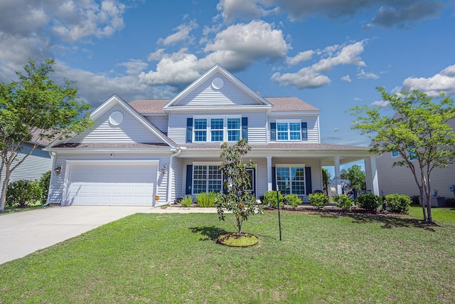 8009 Indian Hill Dr, Hanahan, SC 29410 - traditional home featuring a porch, a garage, a front lawn, and concrete driveway