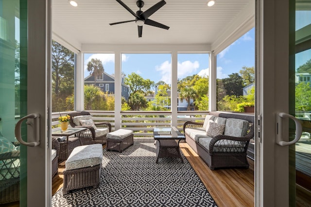 409 W Indian Ave, Folly Beach, SC 29439 - sunroom with an outdoor living space and a ceiling fan