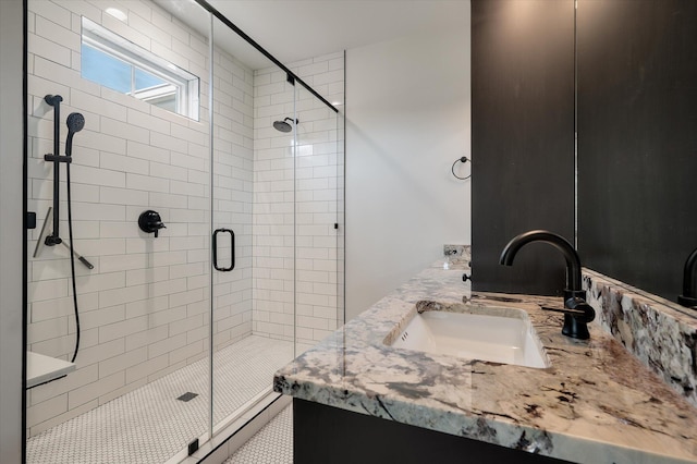 409 W Indian Ave, Folly Beach, SC 29439 - full bathroom featuring a sink, double vanity, and a stall shower