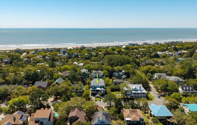 409 W Indian Ave, Folly Beach, SC 29439 - bird's eye view featuring a water view, a residential view, and a view of the beach
