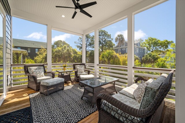 409 W Indian Ave, Folly Beach, SC 29439 - sunroom / solarium featuring an outdoor living space and a ceiling fan