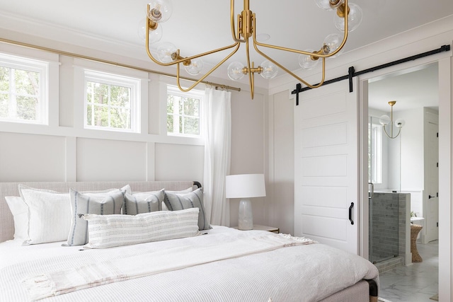 bedroom with a barn door