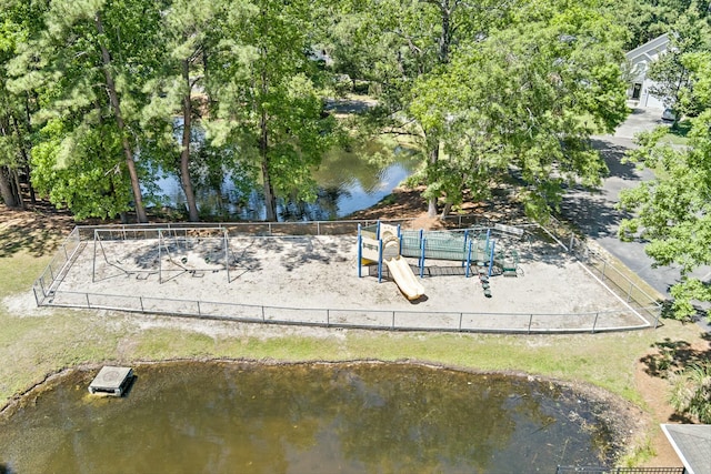 bird's eye view featuring a water view