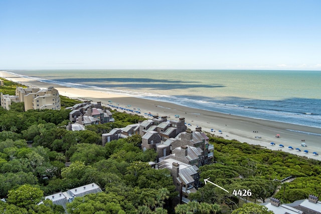 aerial view featuring a beach view and a water view