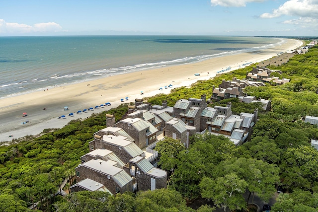 drone / aerial view with a view of the beach and a water view