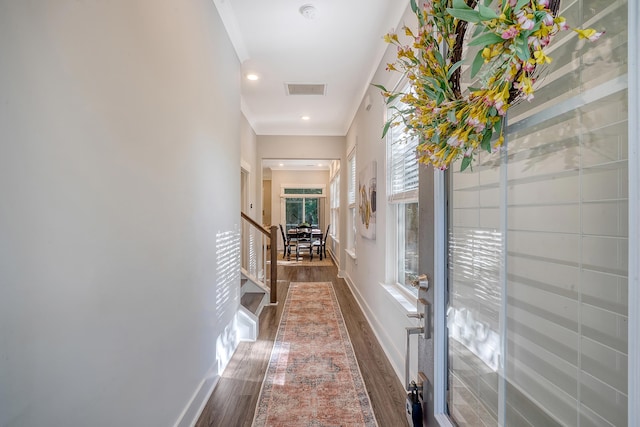 hallway featuring dark hardwood / wood-style flooring