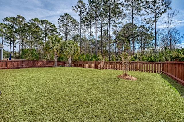 view of yard with a fenced backyard