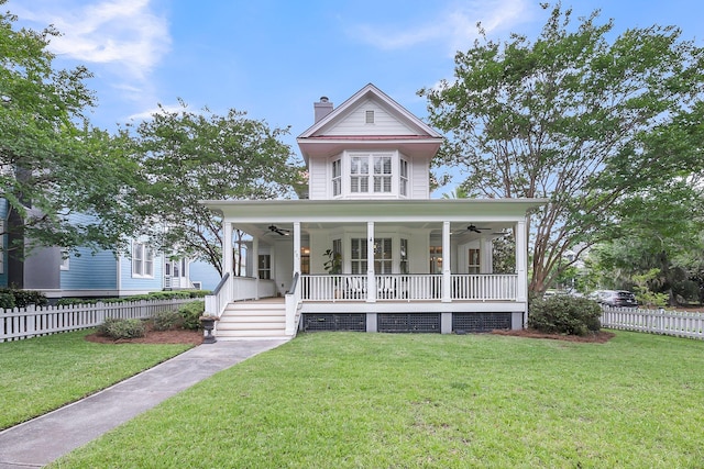 701 Hibbens Grant Blvd, Mount Pleasant, SC 29464 - view of front facade featuring ceiling fan, a porch, and a chimney