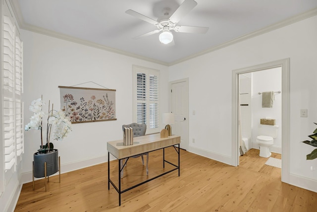701 Hibbens Grant Blvd, Mount Pleasant, SC 29464 - office featuring ornamental molding, light wood-style flooring, and a ceiling fan