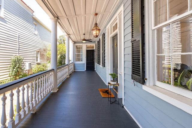 view of patio featuring ceiling fan