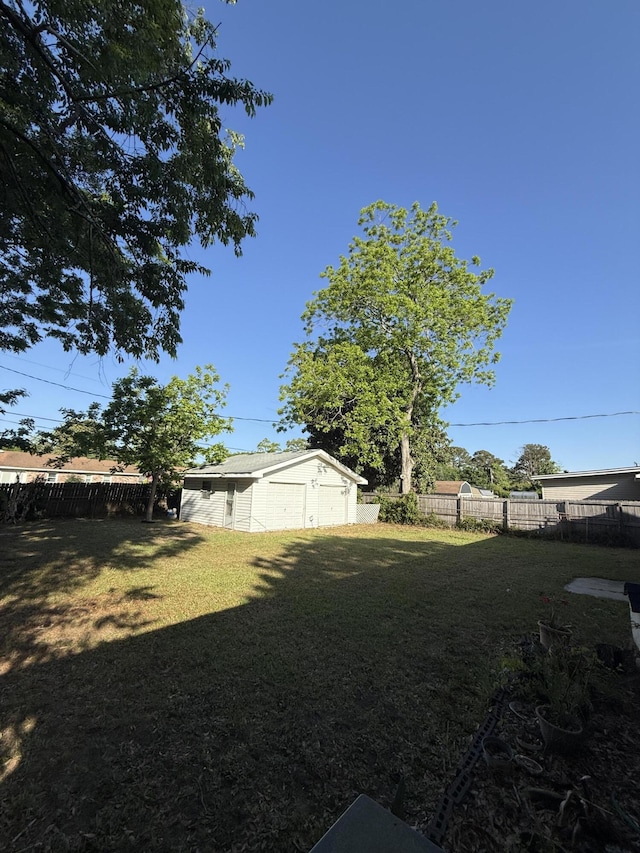 view of yard featuring an outbuilding and a fenced backyard