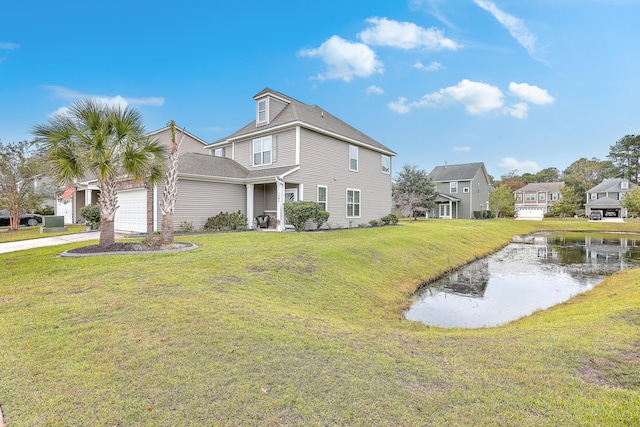 exterior space with a garage and a front yard