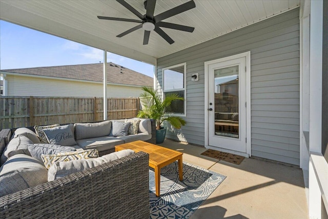 view of patio / terrace with ceiling fan and outdoor lounge area