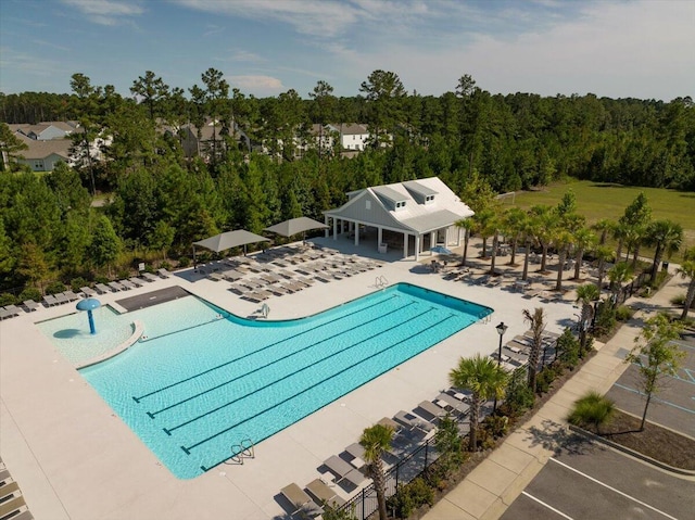 view of swimming pool with a patio