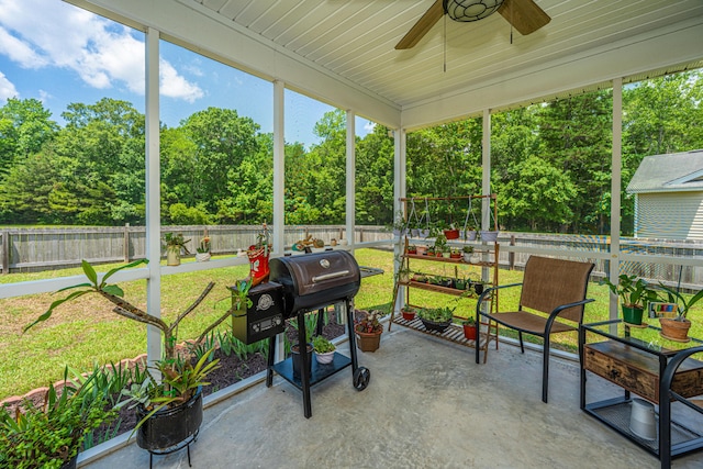 5128 Thornton Dr, Summerville, SC 29485 - sunroom / solarium with ceiling fan and view of wooded area