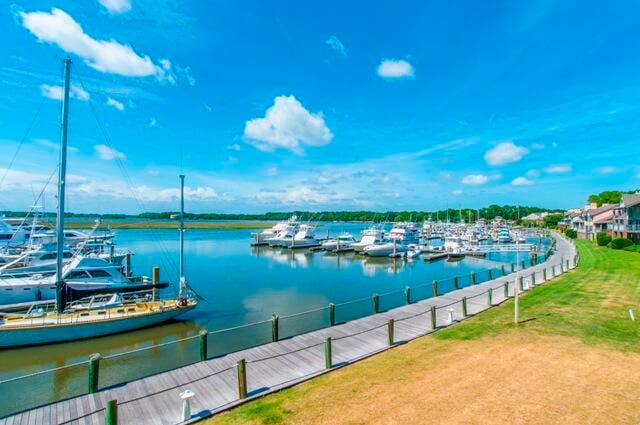 water view with a boat dock