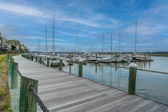 dock area featuring a water view