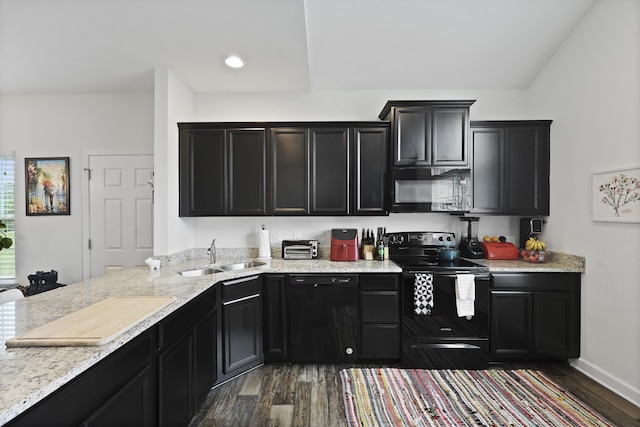 192 Buchanan Cir, Goose Creek, SC 29445 - kitchen featuring black appliances, dark cabinetry, and dark wood-style floors