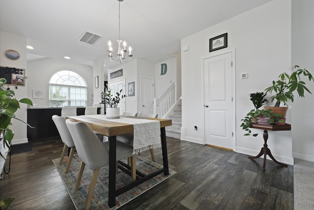 192 Buchanan Cir, Goose Creek, SC 29445 - dining room featuring stairway, a chandelier, dark wood-type flooring, and recessed lighting