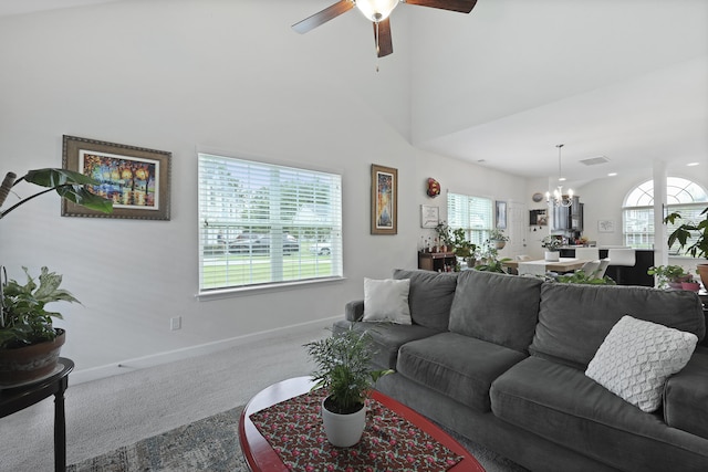 192 Buchanan Cir, Goose Creek, SC 29445 - carpeted living area featuring a chandelier and a ceiling fan