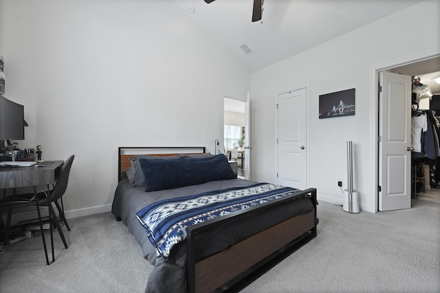 192 Buchanan Cir, Goose Creek, SC 29445 - bedroom with carpet, high vaulted ceiling, and ceiling fan