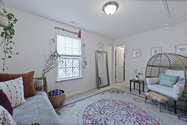 192 Buchanan Cir, Goose Creek, SC 29445 - living area with carpet floors and attic access