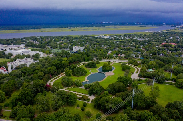 aerial view with a water view