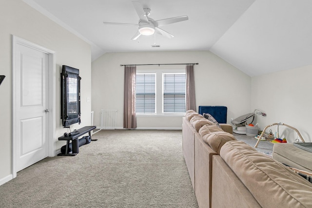 3789 Tupelo Branch Row, Mount Pleasant, SC 29429 - living room with carpet flooring, lofted ceiling, and ceiling fan