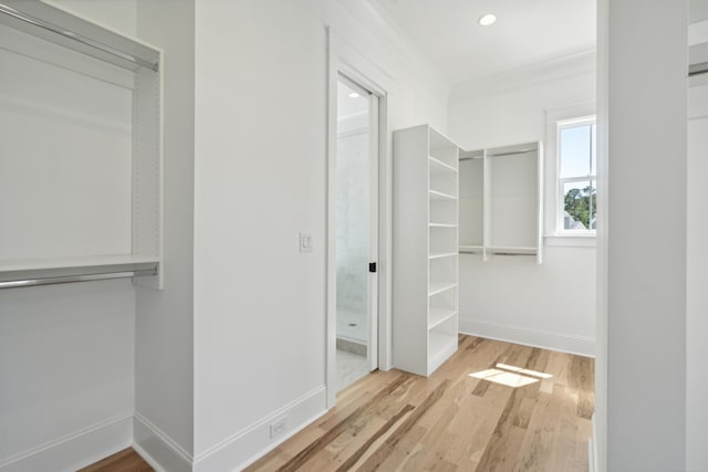 walk in closet with wood finished floors