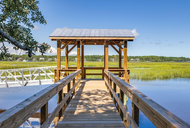 view of dock featuring a water view