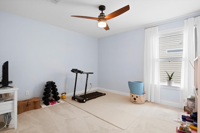3203 Moonlight Dr, Charleston, SC 29414 - workout room with carpet flooring, a ceiling fan, and baseboards
