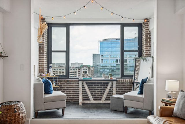 living room with track lighting