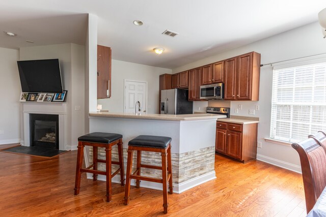 living room featuring ceiling fan and hardwood / wood-style flooring