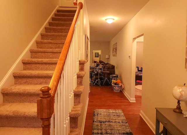 stairway featuring wood-type flooring