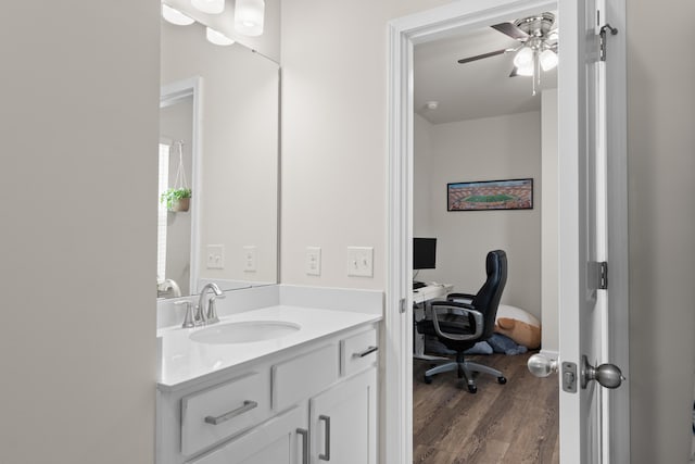 215 Cypress Plantation Rd, Moncks Corner, SC 29461 - bathroom with wood finished floors, vanity, ceiling fan, and baseboards