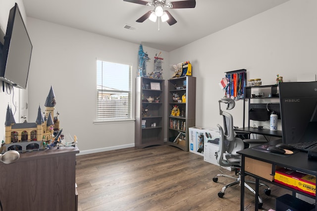 215 Cypress Plantation Rd, Moncks Corner, SC 29461 - office space featuring a ceiling fan, wood finished floors, and baseboards