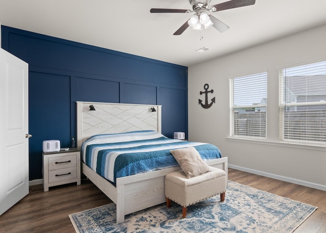 215 Cypress Plantation Rd, Moncks Corner, SC 29461 - bedroom with dark wood finished floors, baseboards, and a ceiling fan