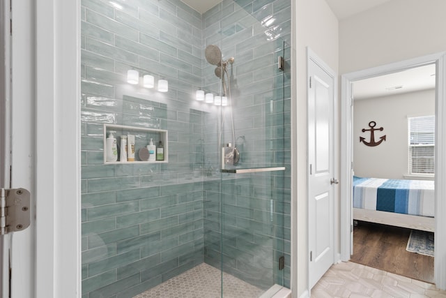215 Cypress Plantation Rd, Moncks Corner, SC 29461 - ensuite bathroom with a shower stall and wood finished floors