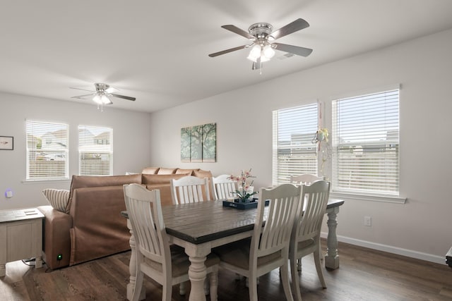 215 Cypress Plantation Rd, Moncks Corner, SC 29461 - dining area featuring a ceiling fan, wood finished floors, and baseboards