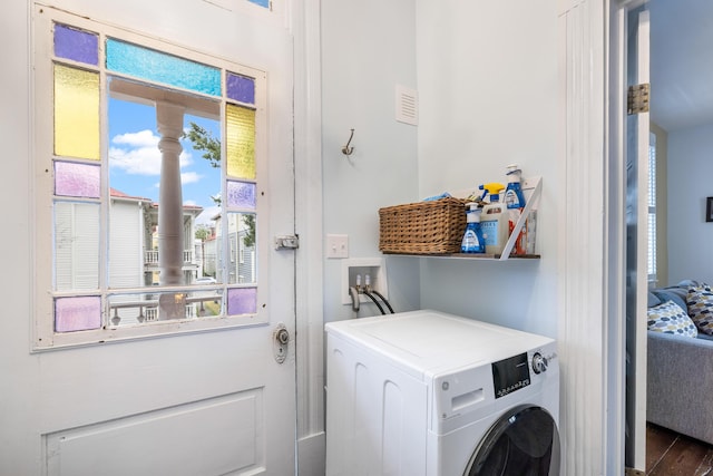 clothes washing area featuring washer / dryer, laundry area, and visible vents