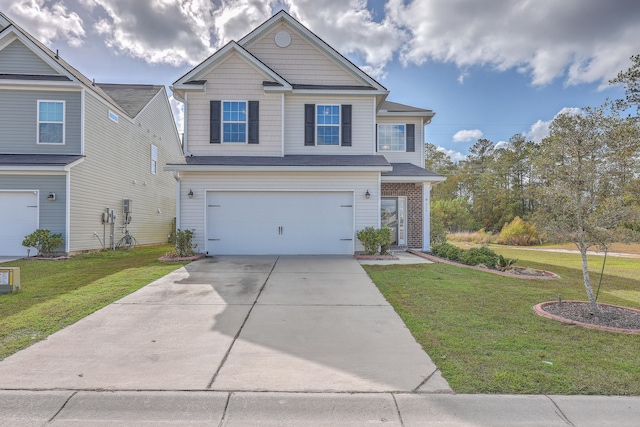 view of front of home with a garage and a front yard