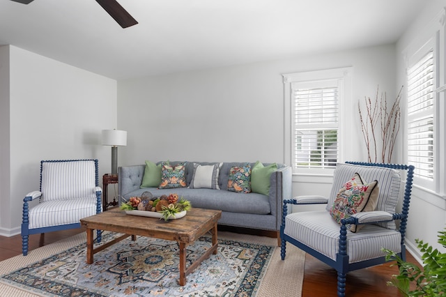 1514 Village Sq, Mount Pleasant, SC 29464 - living room with plenty of natural light, ceiling fan, and baseboards