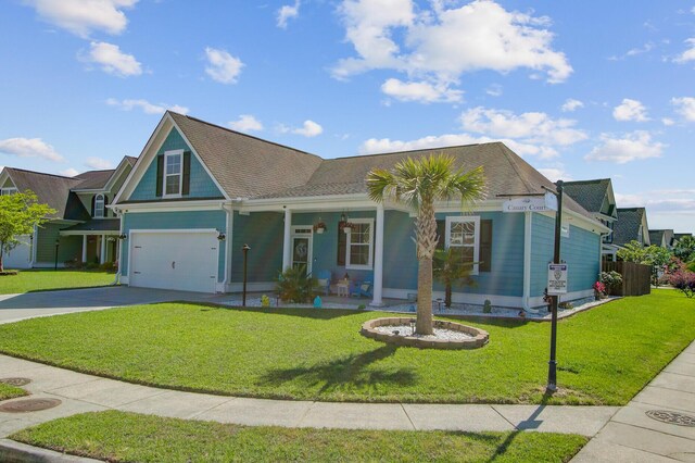 3801 Canary Ct, North Charleston, SC 29420 - view of front of property with covered porch, concrete driveway, an attached garage, and a front lawn